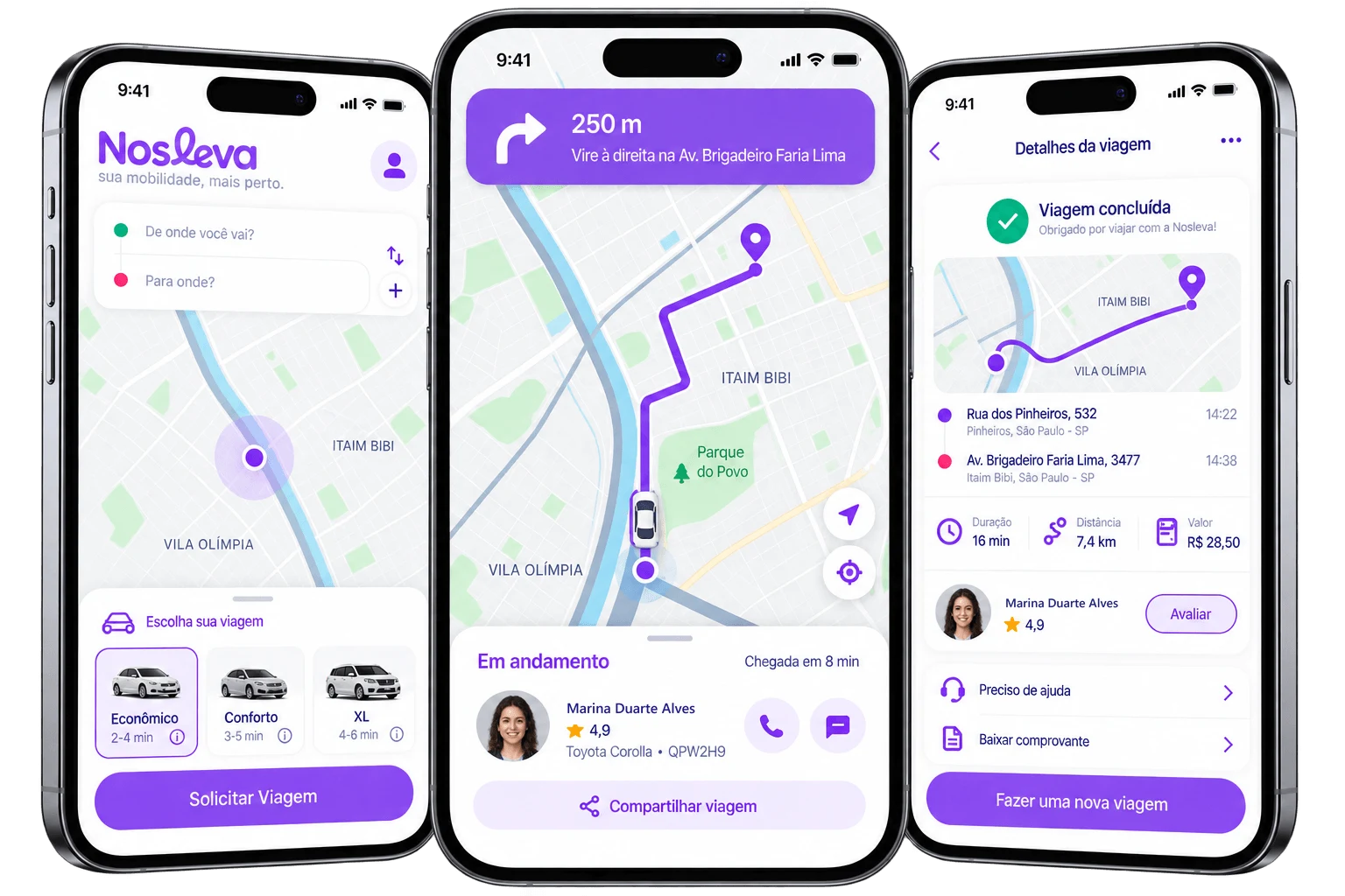 Telas de aplicativo de mobilidade urbana