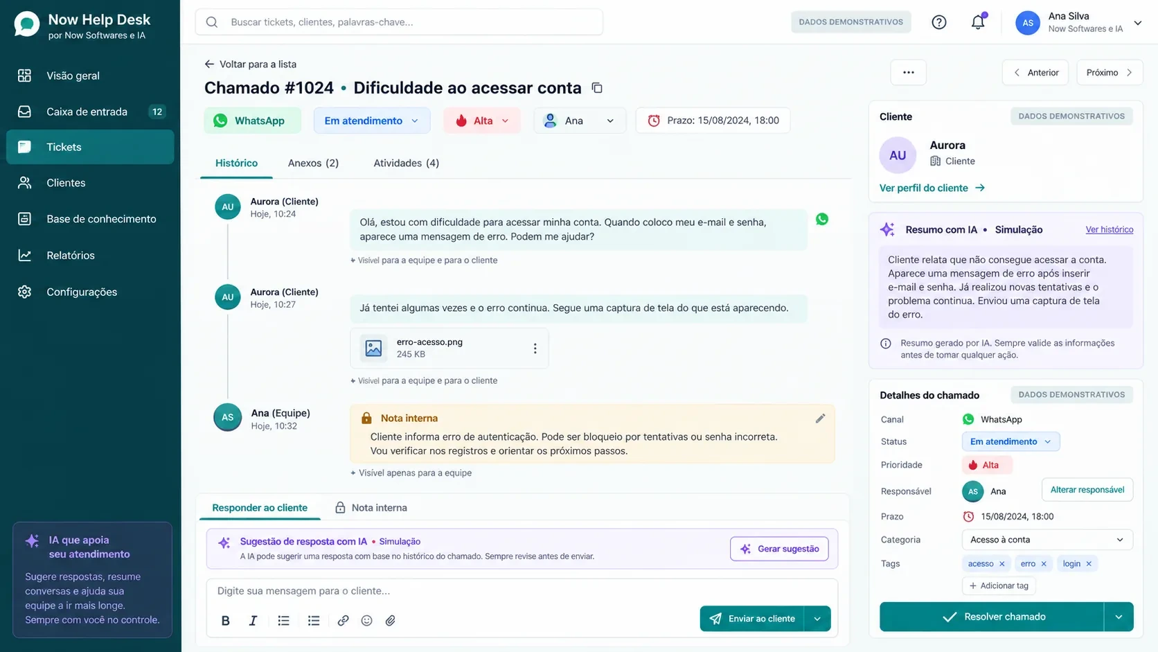 Help desk com IA: tela de chamado com ia