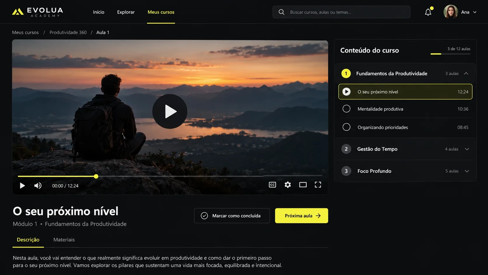 Plataforma Educacional (EAD): tela de aula