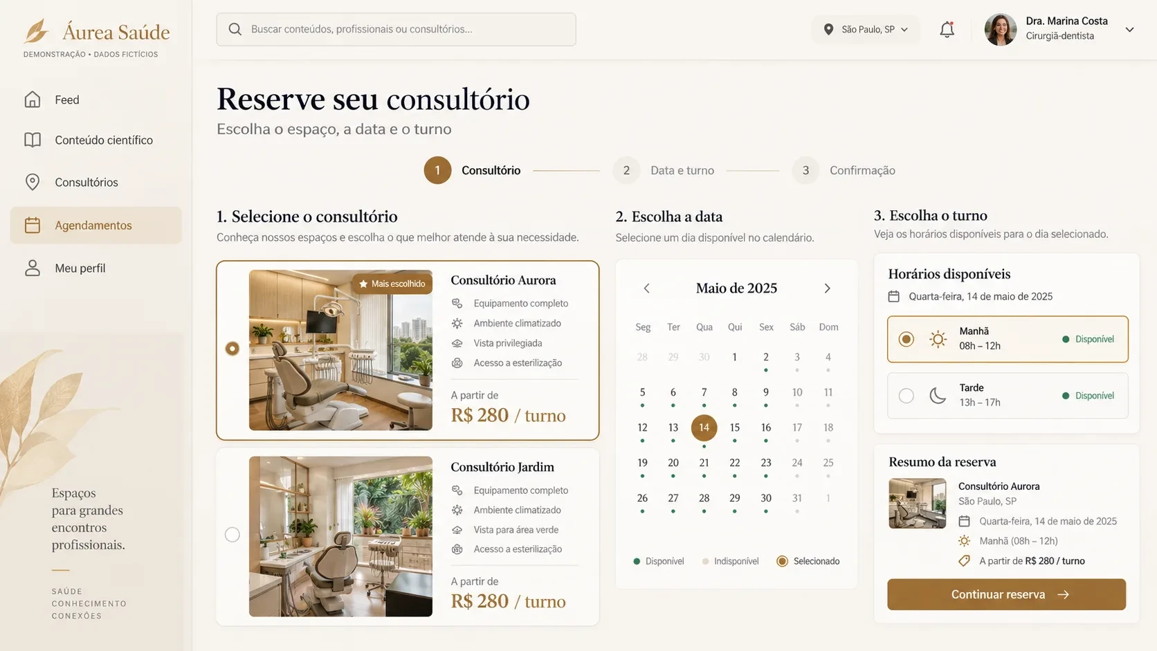 Sistema de locação de consultórios: tela do sistema